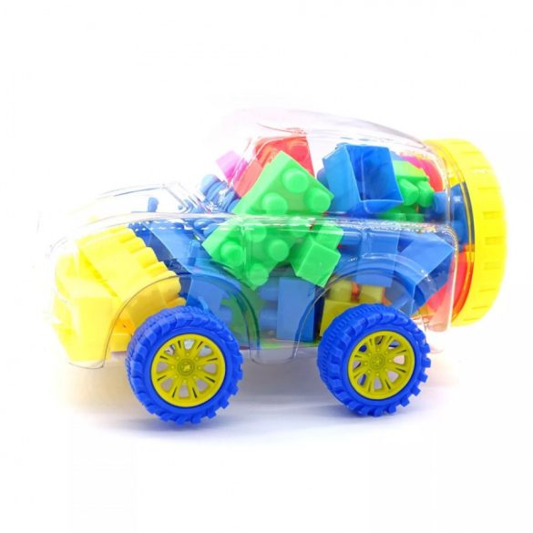 Színes építőjáték műanyag autóval 26db-os