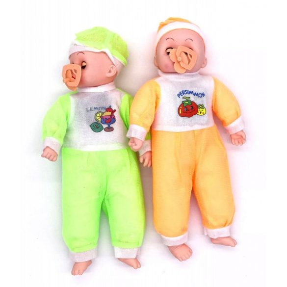 Elemes csecsemőbaba cumival színes ruhában - többféle