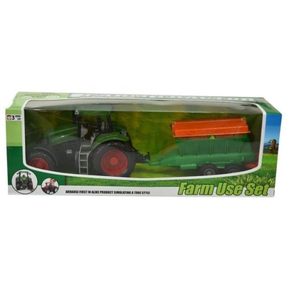 Zöld traktor vetőgéppel
