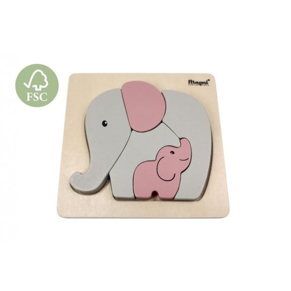 Fa formabeillesztő puzzle - Elefántok - pasztell rózsaszín
